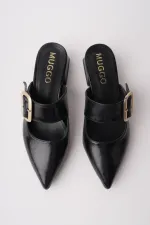 Muggo DESTİNY Gold Tokalı Tek Bant Sivri Burun Kadın Topuklu Terlik