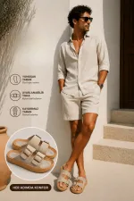 Muggo AUGUSTA Ayarlanabilir Çift Tokalı Günlük Erkek Terlik