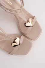 Muggo HEART Women's Sandals with Heart Accessory and Thin Heel