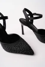 Muggo CLUJ Pearl Embellished Pointed Toe Ankle Strap Women's Dress High Heels