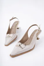 Muggo FOREST Arkası Açık Toka Detaylı Günlük Klasik Topuklu Kadın Stiletto Ayakkabı