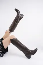 Bottes de cowboy pour femmes Muggo RODEO avec détails de surpiqûres et talon épais 