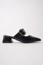 Muggo DESTİNY Gold Tokalı Tek Bant Sivri Burun Kadın Topuklu Terlik