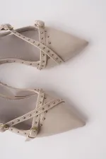 Chaussures à talons bas pour femmes Muggo JOLY, bout pointu et talon ouvert, avec accessoires métalliques