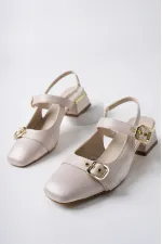 Muggo GİGİ Arkası Açık Küt Burun Çift Kemerli Kadın Günlük Klasik Kısa Topuklu Ayakkabı