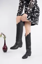 Bottes de cowboy pour femmes Muggo RODEO avec détails de surpiqûres et talon épais 