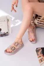 Muggo GLITZA Shiny Textured Double Buckle Casual Women's Slippers Muggo GLITZA Shiny Textured Double Buckle Casual Women's Slippers