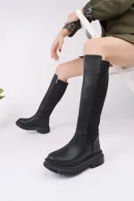 Bottes Muggo NEROX pour femmes, semelle épaisse, détails extensibles et fermeture éclair
