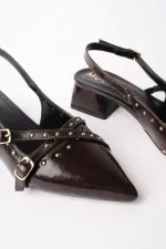 Chaussures à talons bas pour femmes Muggo JOLY, bout pointu et talon ouvert, avec accessoires métalliques