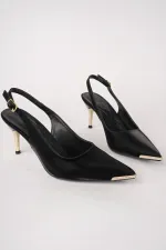 Muggo STARLYN Pointed Toe Open Back Women's High Heels with Stone Embellishments