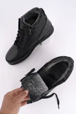 Bottes d'hiver pour hommes Muggo TITAN en cuir véritable doublées de fourrure, fermeture éclair et lacets