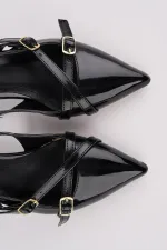 Muggo LUMINA Pointed Toe Open Back Belt Detail Two Strap Women's Low Heel Shoes