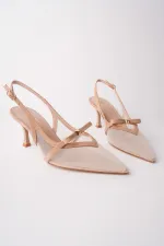 Escarpins à bout pointu et talon ouvert pour femme Muggo LOVER, ornés d'un nœud en résille.