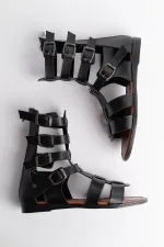 Muggo GLADYATÖR Garantili Rahat Kalıp Arkadan Fermuarlı Kemer Detaylı Kadın Sandalet