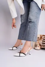 Muggo ICONS Pointed Toe Open Back Belt Detail Two Strap Women's High Heel Shoes