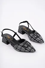 Muggo JUMANİ Sivri Burun Tokalı Arkası Açık Klasik Kısa Topuklu Kadın Ayakkabı