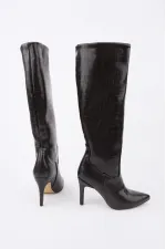 Muggo CLARİSSA Sivri Burun Kroko Desenli İnce Topuklu Kadın Çizme