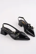 Muggo LUMINA Pointed Toe Open Back Belt Detail Two Strap Women's Low Heel Shoes