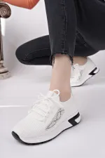 Chaussures de sport Muggo MARTHA pour femmes, à semelle épaisse, en maille décontractée et à lacets ornées de strass.