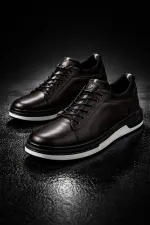 Baskets décontractées à lacets et semelle épaisse en cuir véritable pour homme Muggo REID