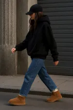 Bottines courtes décontractées Muggo HUG Guaranteed pour femmes, à semelle épaisse et doublure en fourrure.