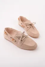 Muggo Multi-Colored Beaded Detail Women's Casual Lace-up Loafer Shoes Muggo Multi-Colored Beaded Detail Women's Casual Lace-up Loafer Shoes