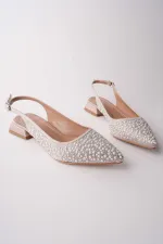 Muggo SYROS İnci Taş İşlemeli Sivri Burun Arkası Açık Kadın Topuklu Ayakkabı