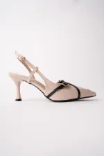 Chaussures à talons hauts pour femmes Muggo ICONS à bout pointu, talon ouvert et ceinture à deux brides