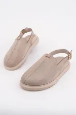 Muggo BUCKLE Süet Deri Ayarlanabilir Tokalı Günlük Rahat Önü Kapalı Kadın Sandalet