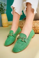 Muggo MONA Garantili Metal Tokalı Deri Kadın Loafer Günlük Ayakkabı