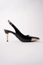 Muggo ZENİTH Metal Burun Detaylı Sivri Burun Arkası Açık Kadın Topuklu Ayakkabı