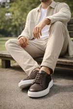 Muggo LEONS Genuine Leather Men's Thick Sole Lace-up Casual Sneaker Muggo LEONS Genuine Leather Men's Thick Sole Lace-up Casual Sneaker