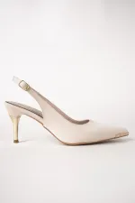 Muggo STARLYN Pointed Toe Open Back Women's High Heels with Stone Embellishments