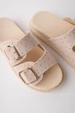 Muggo ESTİVA Ayarlanabilir Çift Tokalı Zımbalı Günlük Kadın Terlik