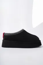 Muggo LİNG Garantili Kalın Taban Içi Tüylü Yuvarlak Burunlu Kadın Terlik