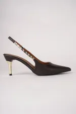 Muggo VİVARA Zincir Detaylı Sivri Burun Arkası Açık Kadın Topuklu Ayakkabı