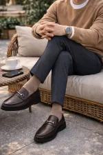 Chaussures décontractées pour hommes Muggo ALFRED en cuir véritable avec boucle en métal et semelle confortable