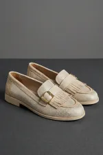 Mocassins décontractés pour femmes Muggo TUFT en daim avec boucle dorée et pampilles