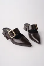 Muggo DESTİNY Gold Tokalı Tek Bant Sivri Burun Kadın Topuklu Terlik