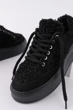 Chaussures de sport d'hiver pour femmes Muggo FLEECY à semelle épaisse et lacets, ornées de détails en peluche