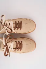 Muggo TAUPE Double Lace-Up Women's Casual Sneaker Sports Shoes