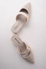 Muggo DESTİNY Gold Tokalı Tek Bant Sivri Burun Kadın Topuklu Terlik