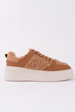 Chaussures de sport d'hiver pour femmes Muggo FLEECY à semelle épaisse et lacets, ornées de détails en peluche