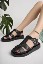 Muggo DOSSİ Guaranteed Platform Heel Ankle Strap Buckle Women's Sandals