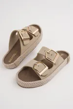 Muggo GOLDY Women's Double Buckle Adjustable Comfortable Sole Casual Slippers