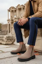 Bottes d'hiver décontractées pour homme Muggo ASTRA en cuir véritable avec double fermeture éclair 