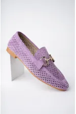 Muggo PHUKET Guaranteed Metal Buckle Laser-Cut Breathable Leather Women's Loafer Casual Shoes Muggo PHUKET Guaranteed Metal Buckle Laser-Cut Breathable Leather Women's Loafer Casual Shoes
