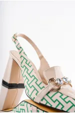 Muggo NİCHOLE Garantili Arkası Açık Kalın Topuklu Tokalı Kadın Ayakkabı