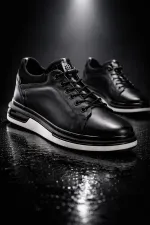 Baskets décontractées à lacets et semelle épaisse en cuir véritable pour homme Muggo REID