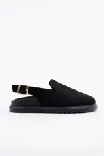 Muggo BUCKLE Süet Deri Ayarlanabilir Tokalı Günlük Rahat Önü Kapalı Kadın Sandalet